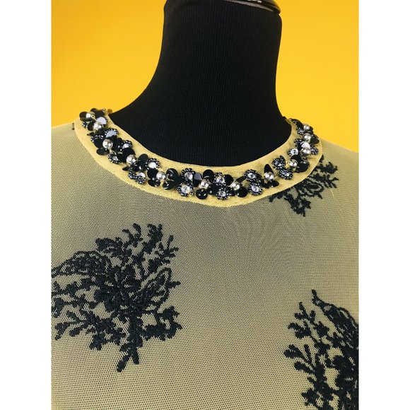 NWT Zara Sheer Beaded Gold/Black Lace Dress (S) - Picture 4 of 5